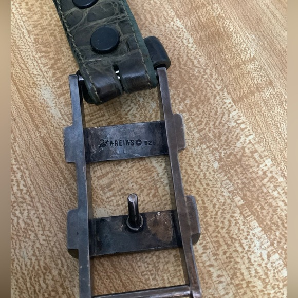 Pat Areias Men’s Belt Sz 30 Dark Green Alligator Leather Silver 925 Heavy Buckle - Picture 3 of 14